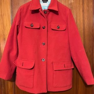 Harvé Benard Burnt Orange Wool Button Up Coat w Flap Pockets